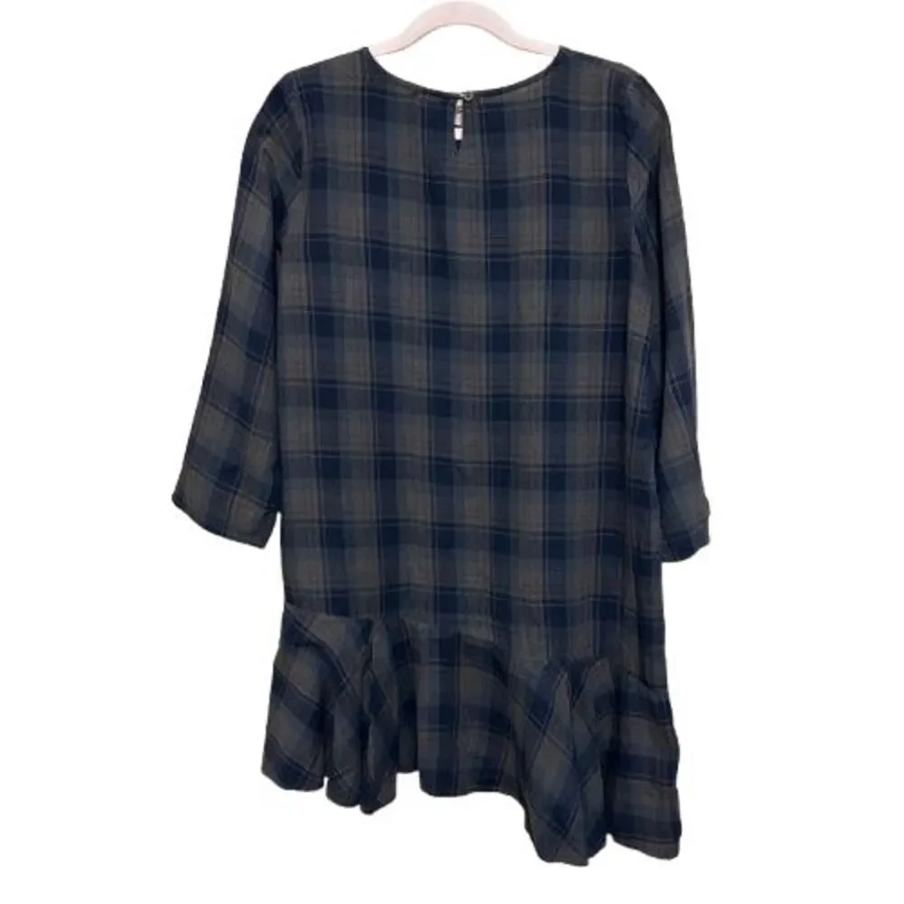 Free People x CP Shades Drop It Low Tunic Dress Women Medium Plaid Cotton Linen